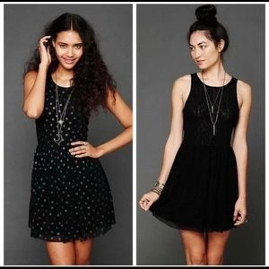 FREE PEOPLE Reversible Dot Dress Black/Silver Polka Dots US Womens Size M EUC